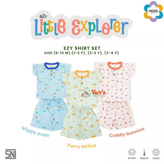 NOVA Ezy Shirt Set Little Explorer - Setelan Anak Oblong Pendek (6 bulan - 4 tahun)