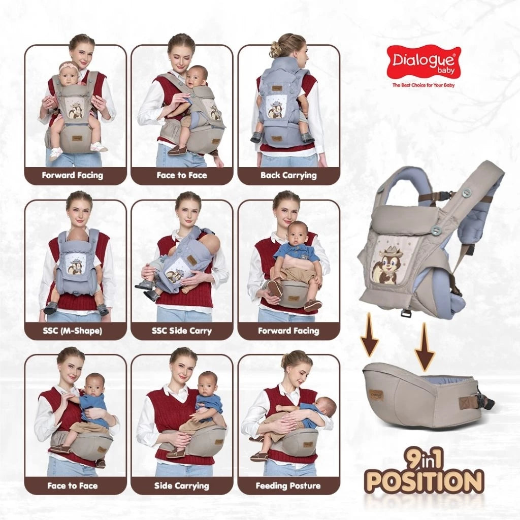 DIALOGUE BABY Gendongan Hipseat + SSC M Shape 9IN1 Squirrel Series DGG4339 - Gendongan Bayi