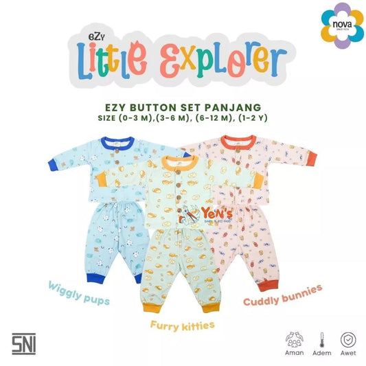 NOVA Button Set Panjang Ezy Little Explorer - Setelan Baju Kancing Panjang Bayi & Anak  (0-24 bulan)