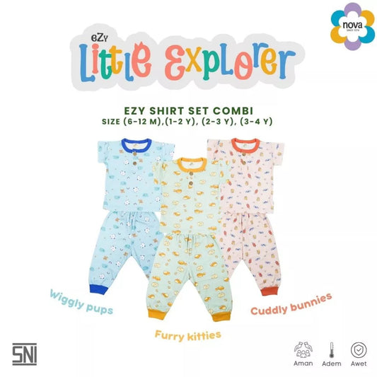 NOVA Ezy Shirt Set Combi Little Explorer - Setelan Anak Kaos Oblong Combi (6 bulan - 4 tahun)