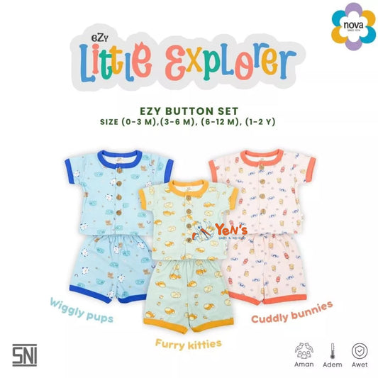 NOVA Ezy Button Set Little Explorer - Setelan Bayi dan Anak Baju Kancing Pendek (0-24 bulan)