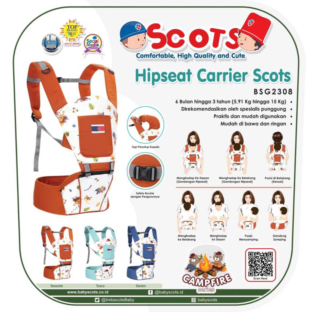 Baby Scots Gendongan Hipseat Campfire Series BSG2308 / Gendongan Bayi