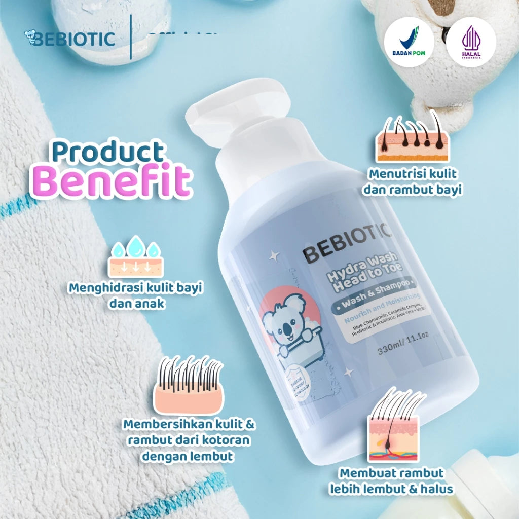 Bebiotic Hydra Wash Head to Toe 330ml - Sabun Mandi & Sampo Bayi 2 in 1