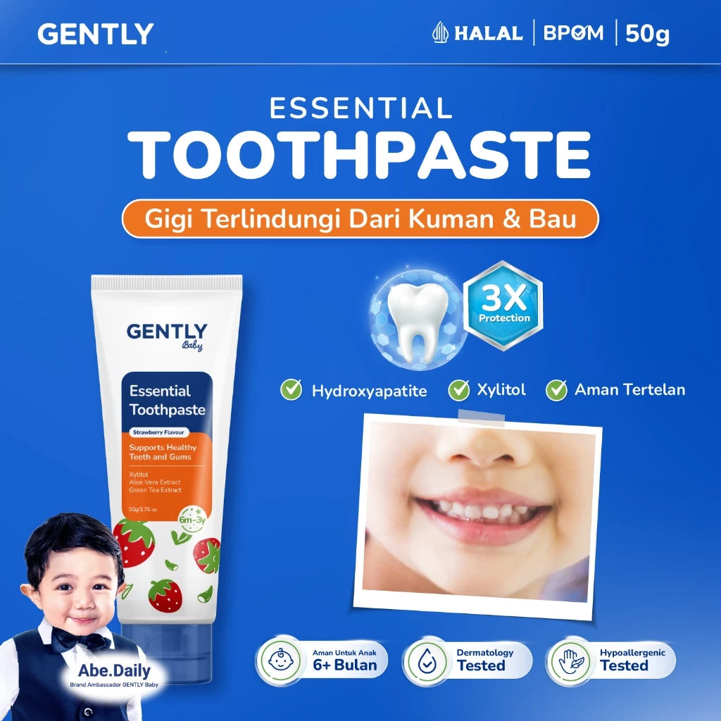 GENTLY Baby Essential Toothpaste Strawberry -Pasta Gigi Bayi Anak 50 gr | Aman Tertelan |No Paraben