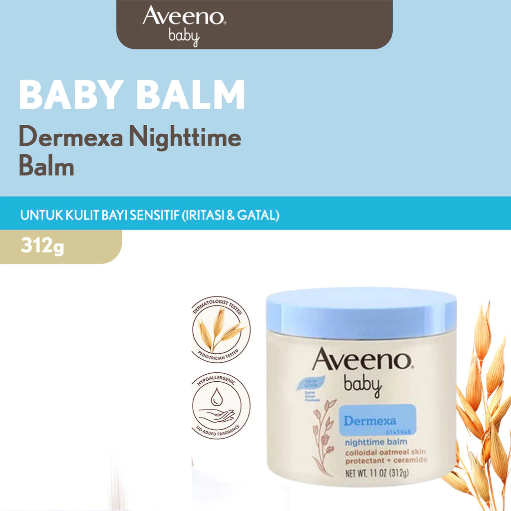 Aveeno Baby Dermexa Nighttime Balm 312g / Lotion Malam Pelembap Bayi Kulit Kering & Sensitif 24 Jam