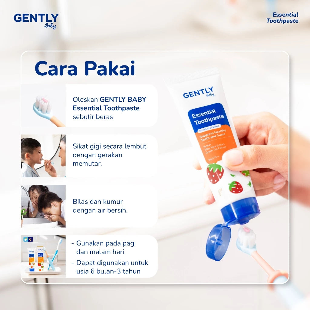 GENTLY Baby Essential Toothpaste Strawberry -Pasta Gigi Bayi Anak 50 gr | Aman Tertelan |No Paraben