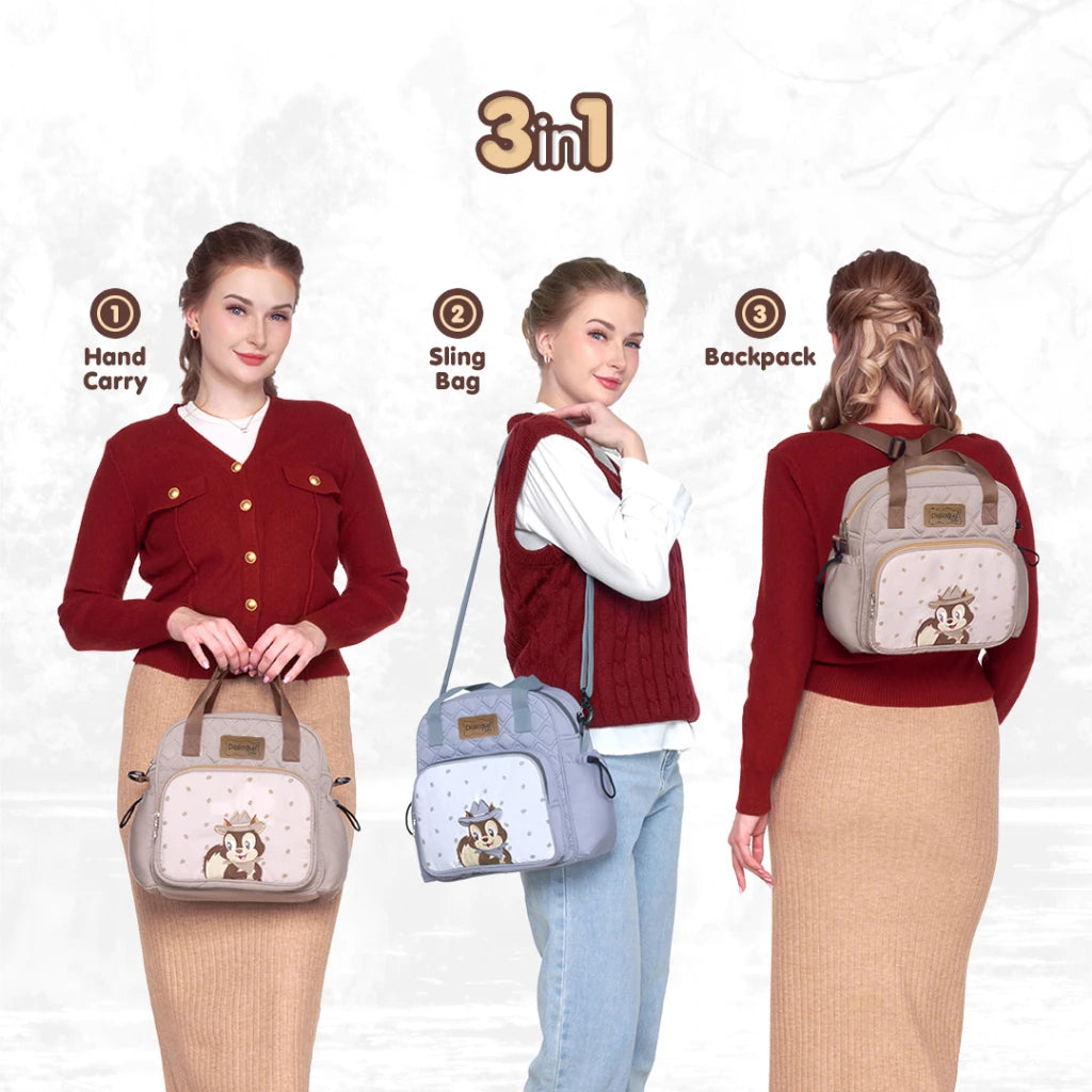 DIALOGUE BABY Tas Perlengkapan Bayi Kecil 3IN1 Squirrel Series DGT7336 Abu, Coklat