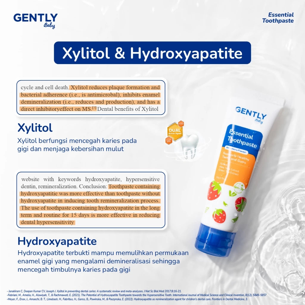 GENTLY Baby Essential Toothpaste Strawberry -Pasta Gigi Bayi Anak 50 gr | Aman Tertelan |No Paraben