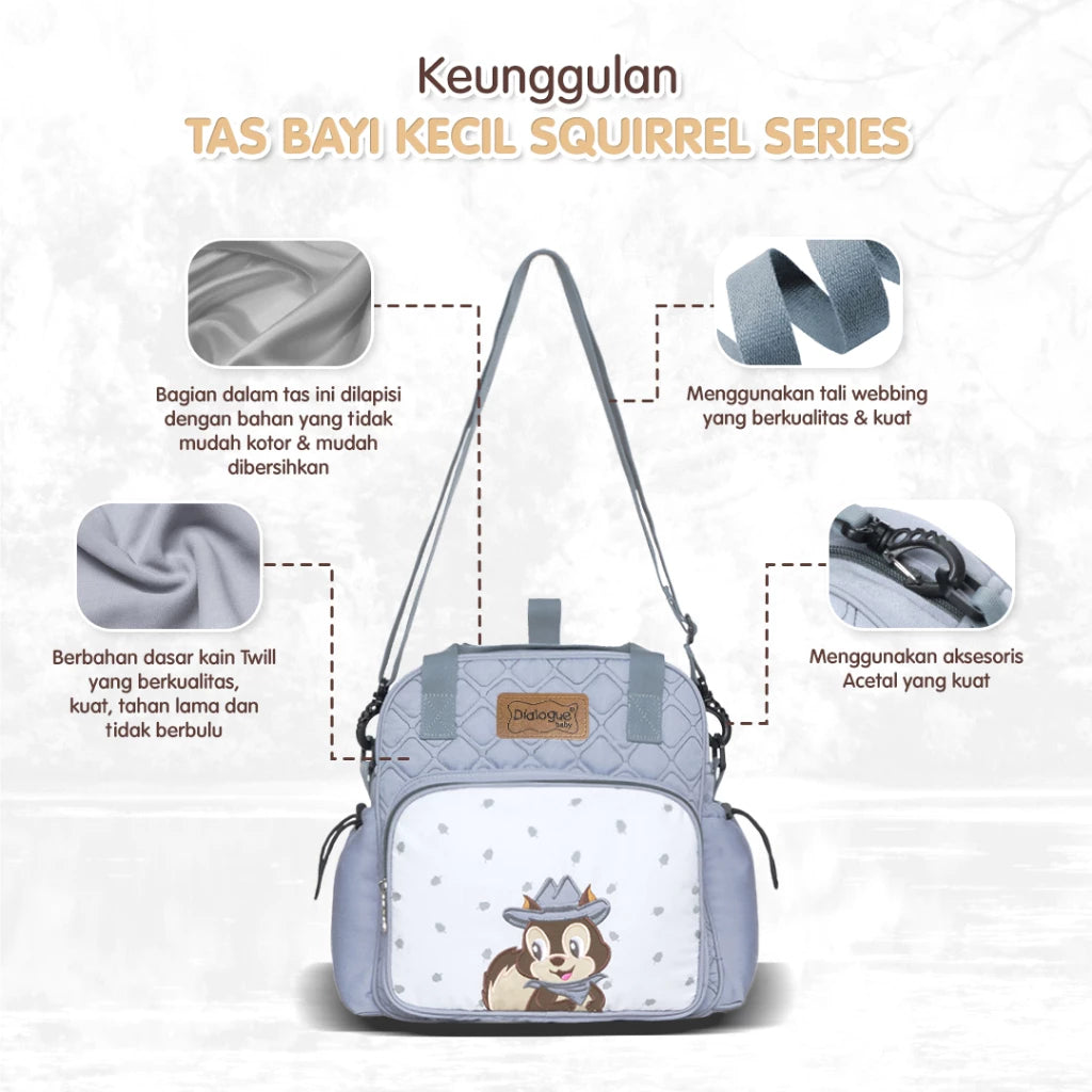 DIALOGUE BABY Tas Perlengkapan Bayi Kecil 3IN1 Squirrel Series DGT7336 Abu, Coklat