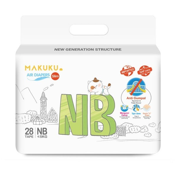 MAKUKU Air Diapers Tape Slim NB 28/ Popok Premium NB SAP Anti Gumpal