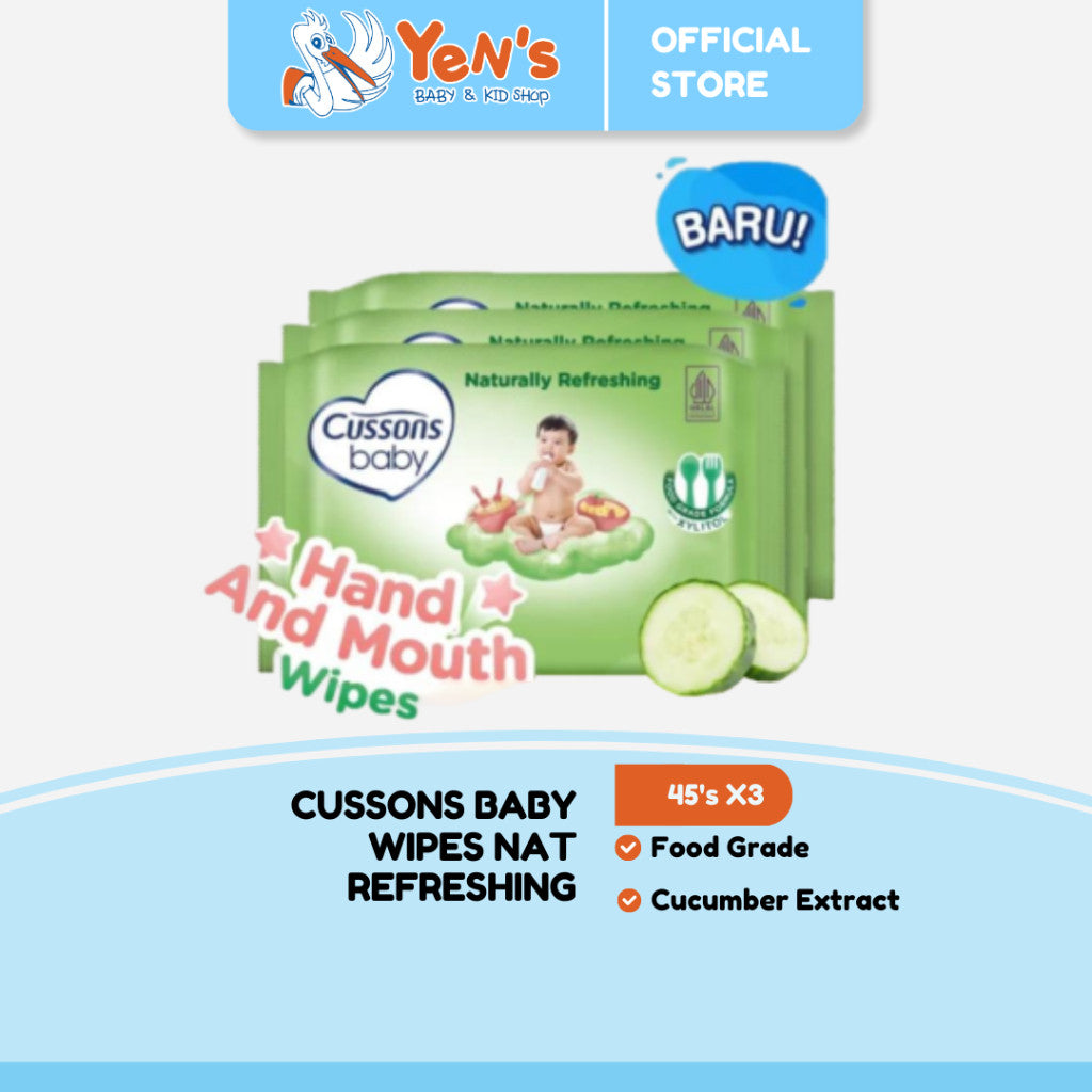 Cussons Baby Wipes Nat Refreshing-Tisu Basah Bayi-Ganti Popok 45's X3 Cucumber Extract