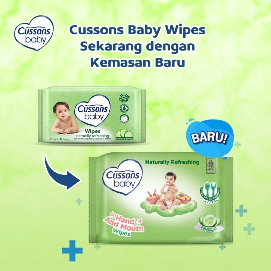 Cussons Baby Wipes Nat Refreshing-Tisu Basah Bayi-Ganti Popok 45's X3 Cucumber Extract