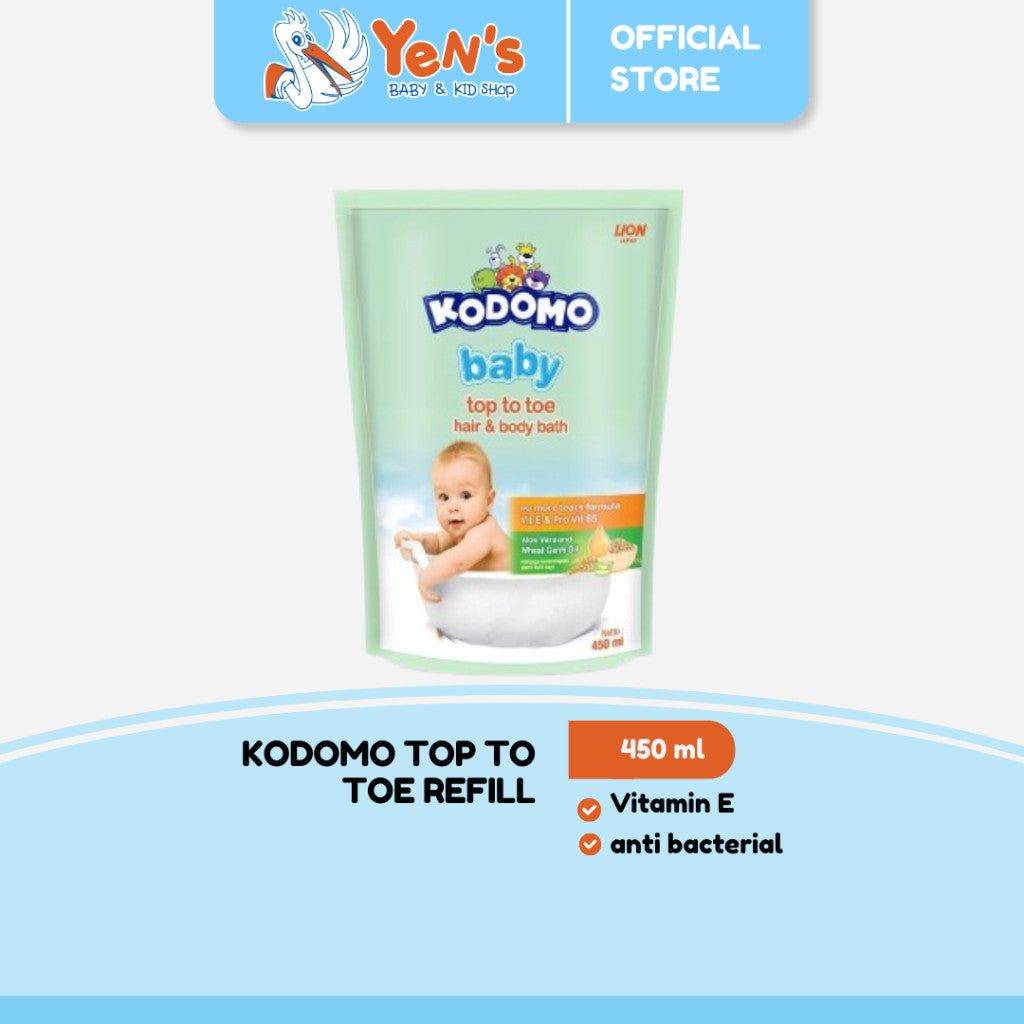 Kodomo baby Top To Toe Hair & body bath Refill 450 ml - Anti Bacterial