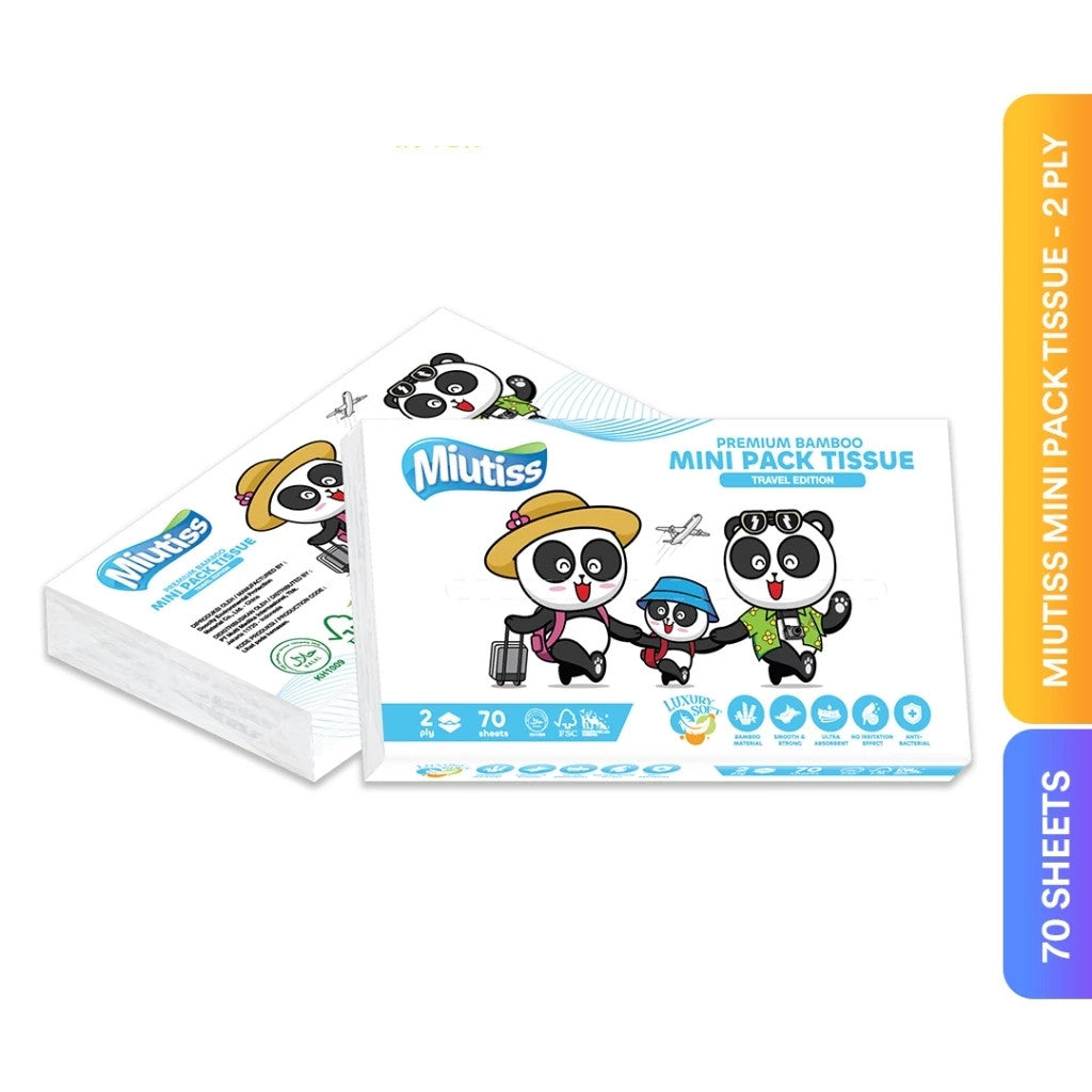MIUTISS Premium Bamboo Mini Pack Tissue - Travel Edition 70’sheets ( 1 pcs)
