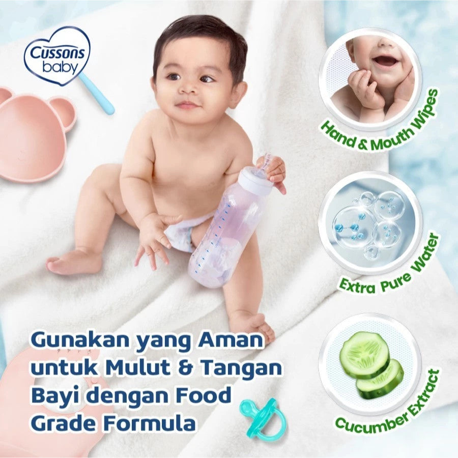 Cussons Baby Wipes Nat Refreshing-Tisu Basah Bayi-Ganti Popok 45's X3 Cucumber Extract