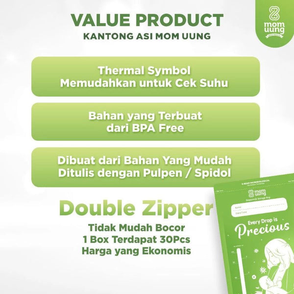 Mom Uung Pre-sterilized Breast Milk Bag 100ml (30 bags)Double Zipper - Ada Indikator Suhu