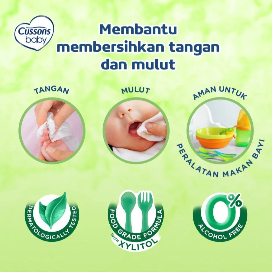 Cussons Baby Wipes Nat Refreshing-Tisu Basah Bayi-Ganti Popok 45's X3 Cucumber Extract