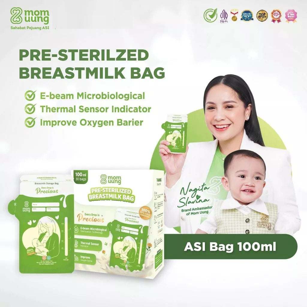 Mom Uung Pre-sterilized Breast Milk Bag 100ml (30 bags)Double Zipper - Ada Indikator Suhu