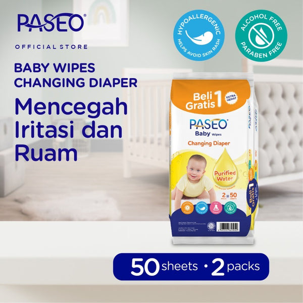 PASEO Baby Tissue Basah 50 Sheets (Buy 1 Get 1 FREE)
