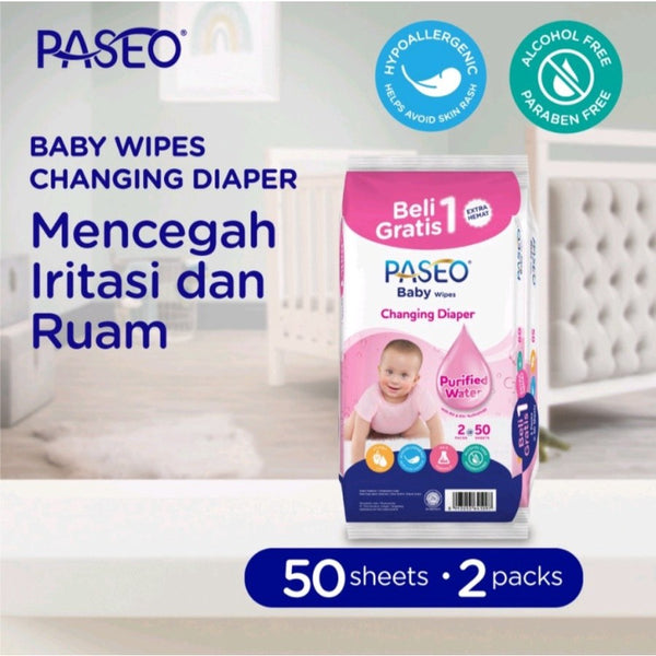PASEO Baby Tissue Basah 50 Sheets (Buy 1 Get 1 FREE)