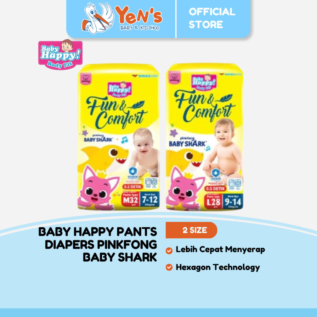 Baby Happy Pants Popok Celana Pinkfong Baby Shark M 32 , L28