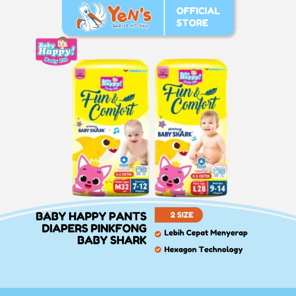 Baby Happy Pants Popok Celana Pinkfong Baby Shark M 32 , L28