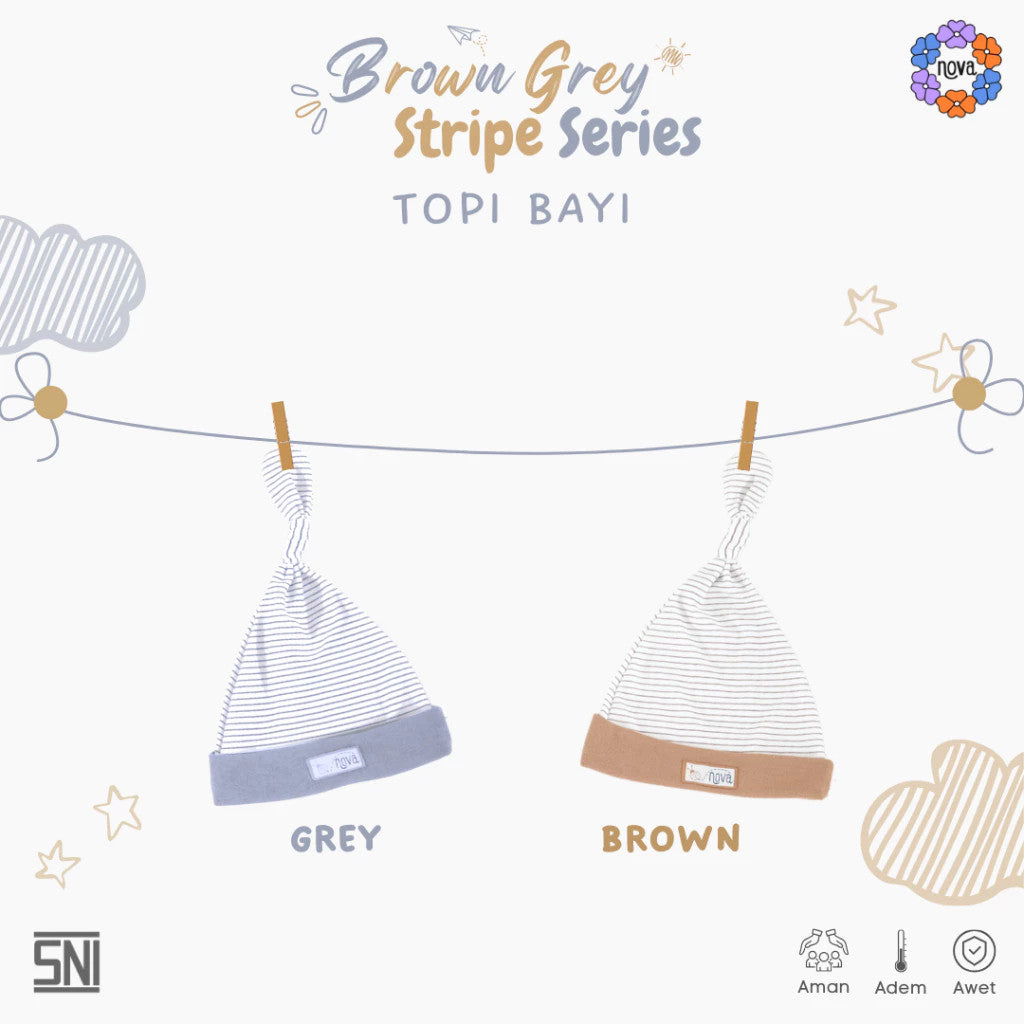 NOVA Brown Grey Stripe Series - Topi Bayi Newborn - Knot Hat (1 pcs)