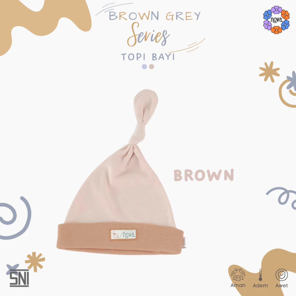 NOVA Brown Grey Series - Topi Bayi Newborn - Knot Hat (1 pcs)