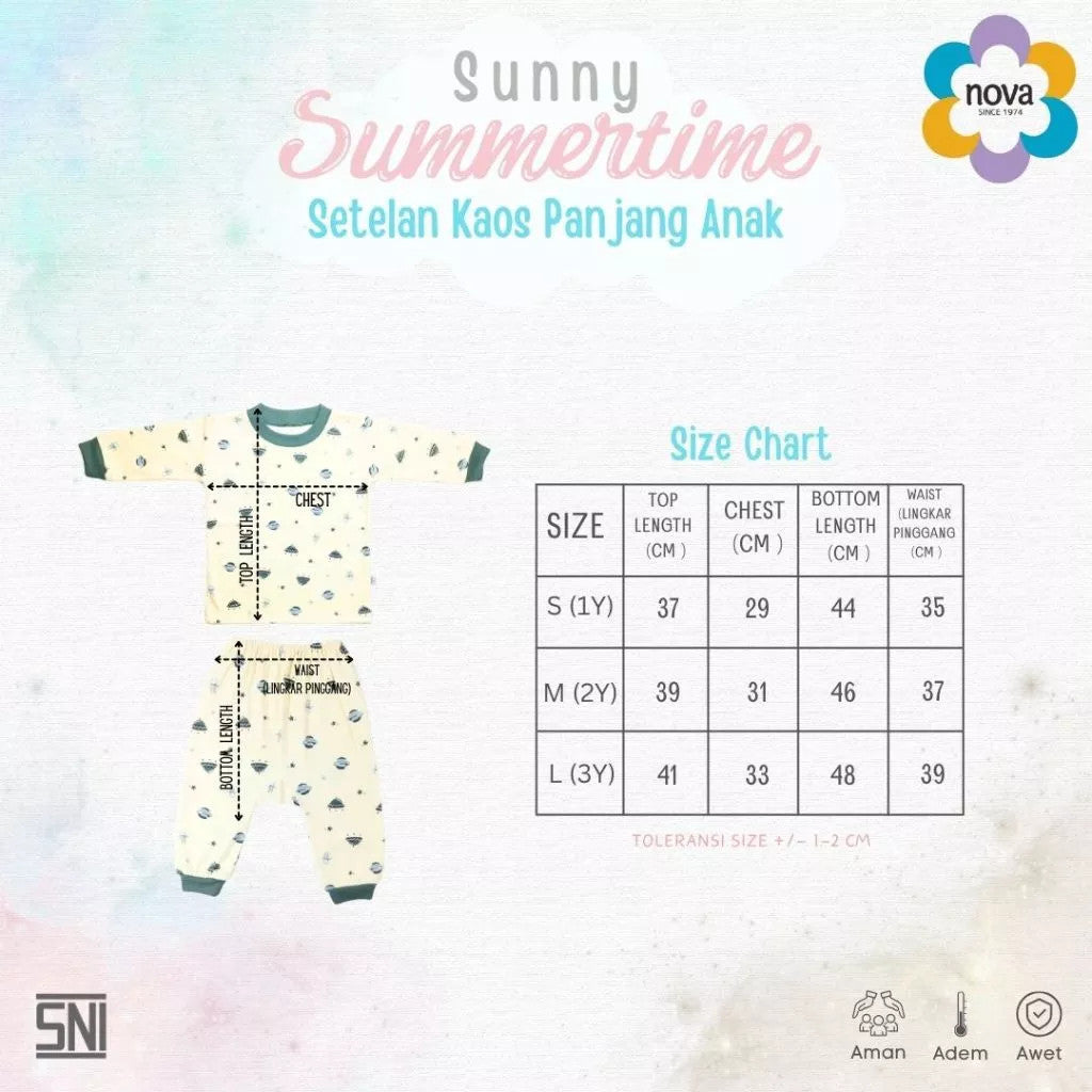 NOVA Sunny Summertime Series - Setelan Anak Kaos Panjang Anak 1-3 Tahun (1 Stel)