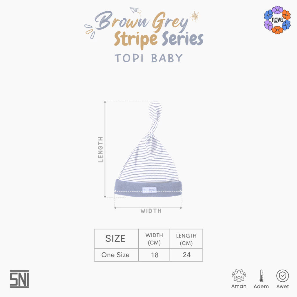 NOVA Brown Grey Stripe Series - Topi Bayi Newborn - Knot Hat (1 pcs)