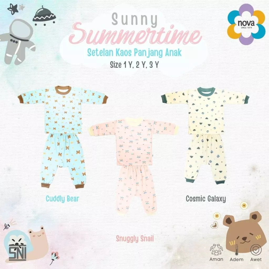 NOVA Sunny Summertime Series - Setelan Anak Kaos Panjang Anak 1-3 Tahun (1 Stel)