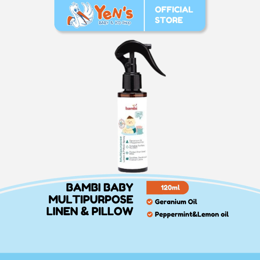 Bambi Baby Multipurpose Linen & Pillow Spray 120ml - Kombinasi Geranium dan Peppermint Oil