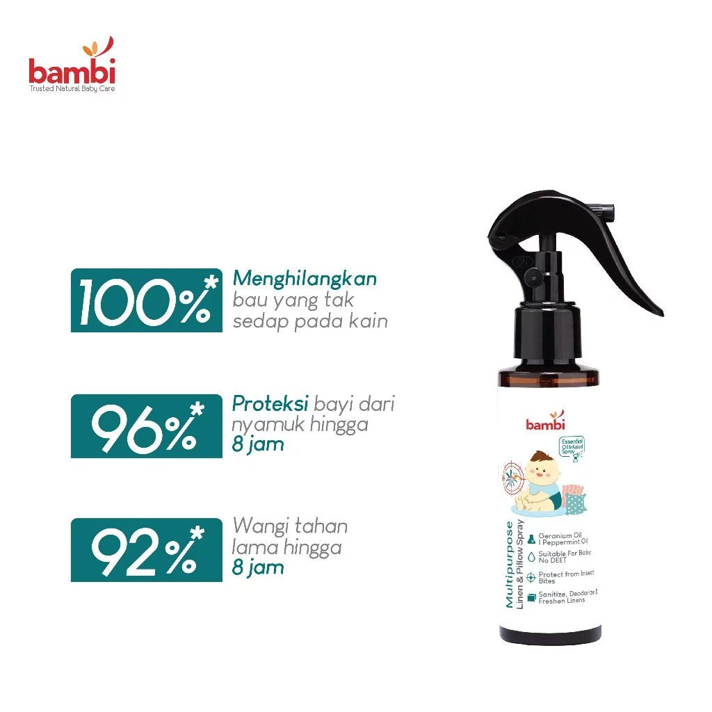 Bambi Baby Multipurpose Linen & Pillow Spray 120ml - Kombinasi Geranium dan Peppermint Oil