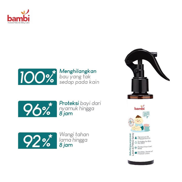 Bambi Baby Multipurpose Linen & Pillow Spray 120ml - Kombinasi Geranium dan Peppermint Oil