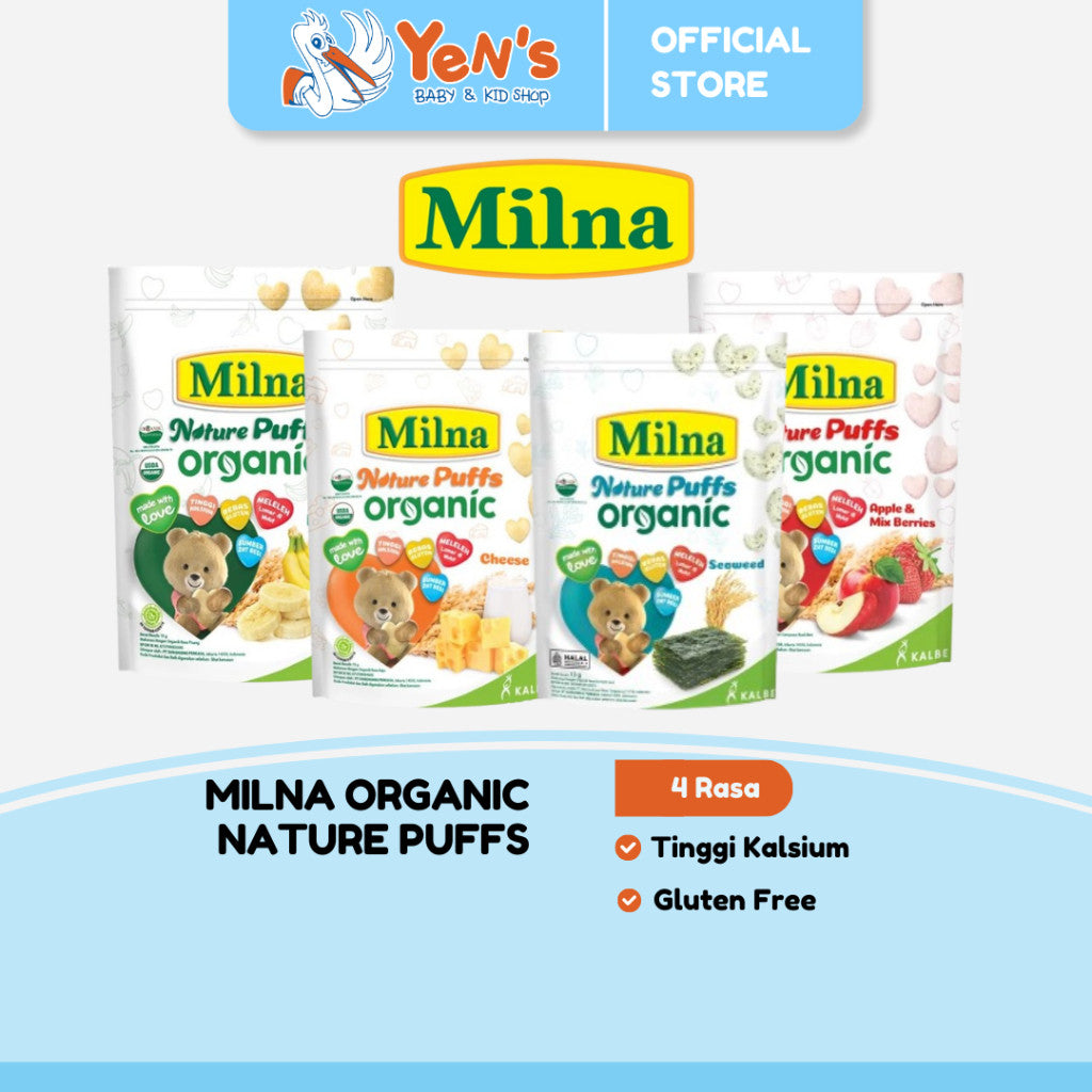 Milna Organic Nature Puffs - Camilan Bayi Bebas Gluten & Tinggi Kalsium