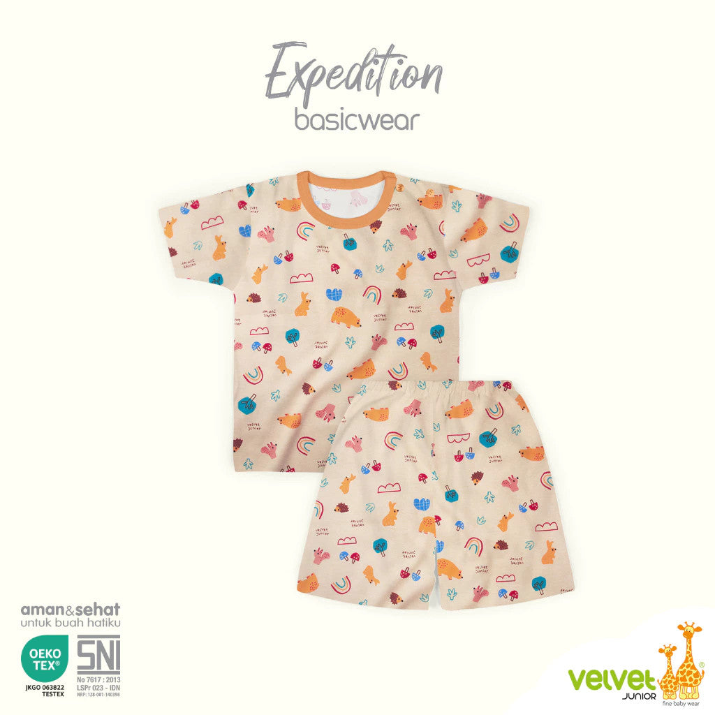 Velvet Junior Setelan Baju Anak Kancing Pundak Pendek Celana Pendek - BasicWear Expedition (1 STEL)