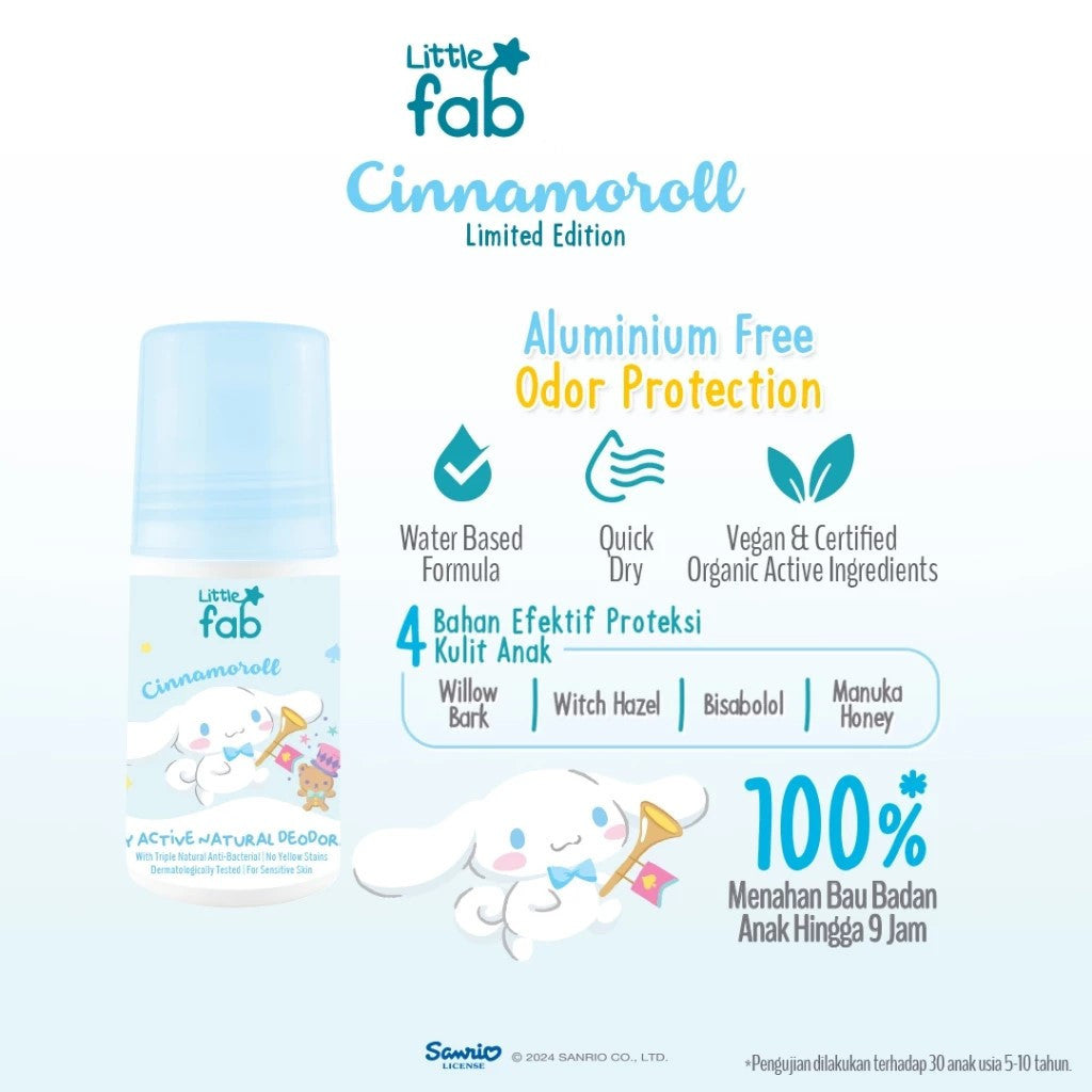 Little Fab Kids - Daily Active Natural Deodorant 50ml - Limited Edition Kuromi & Cinnamoroll