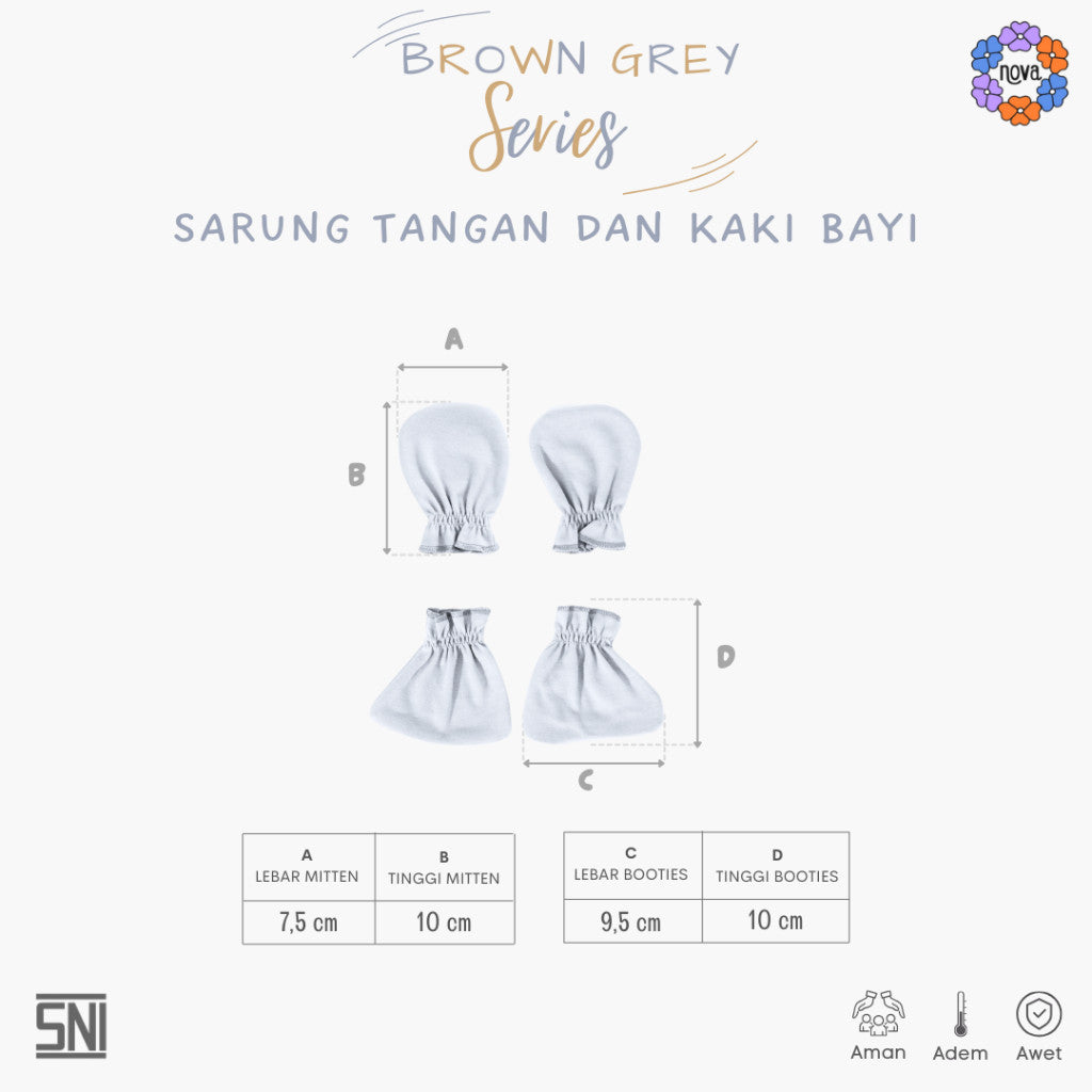 NOVA Brown Grey Series - Sarung Tangan dan Sarung Kaki Bayi (1 Pack) Newborn