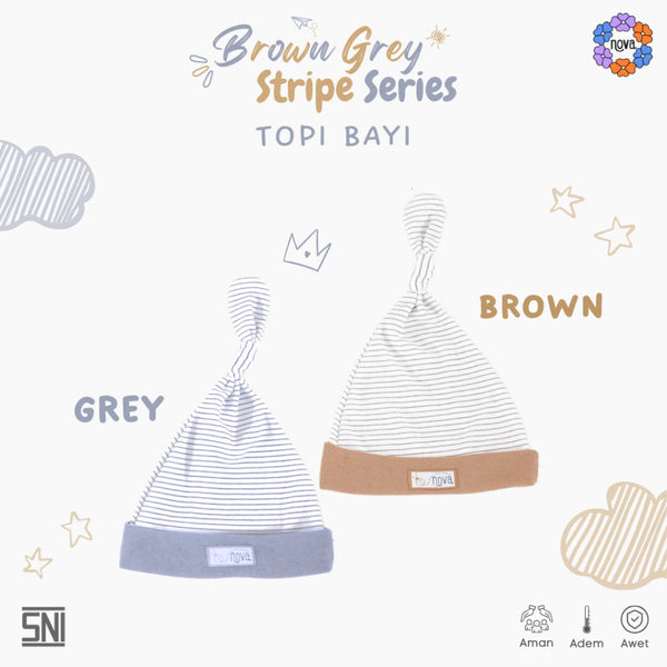 NOVA Brown Grey Stripe Series - Topi Bayi Newborn - Knot Hat (1 pcs)