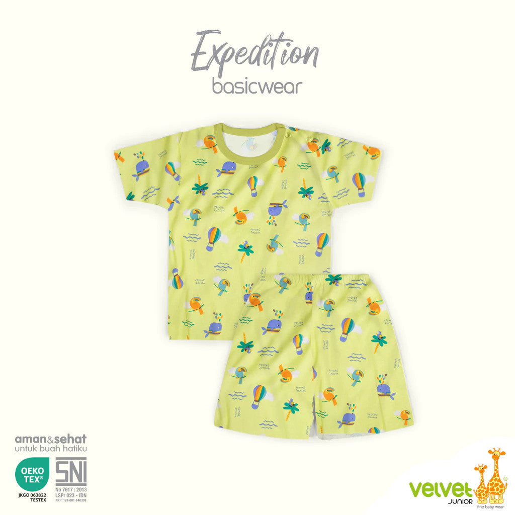 Velvet Junior Setelan Baju Anak Kancing Pundak Pendek Celana Pendek - BasicWear Expedition (1 STEL)
