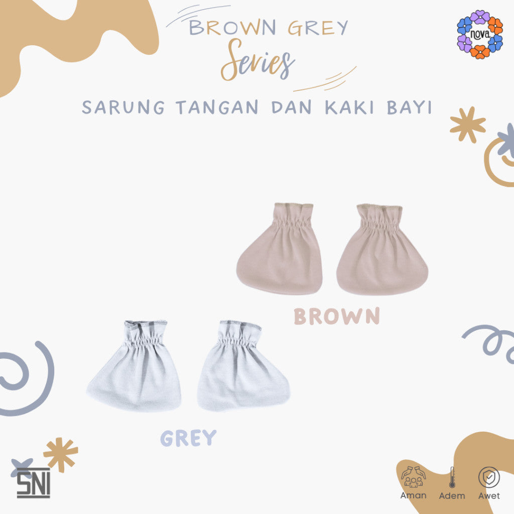 NOVA Brown Grey Series - Sarung Tangan dan Sarung Kaki Bayi (1 Pack) Newborn