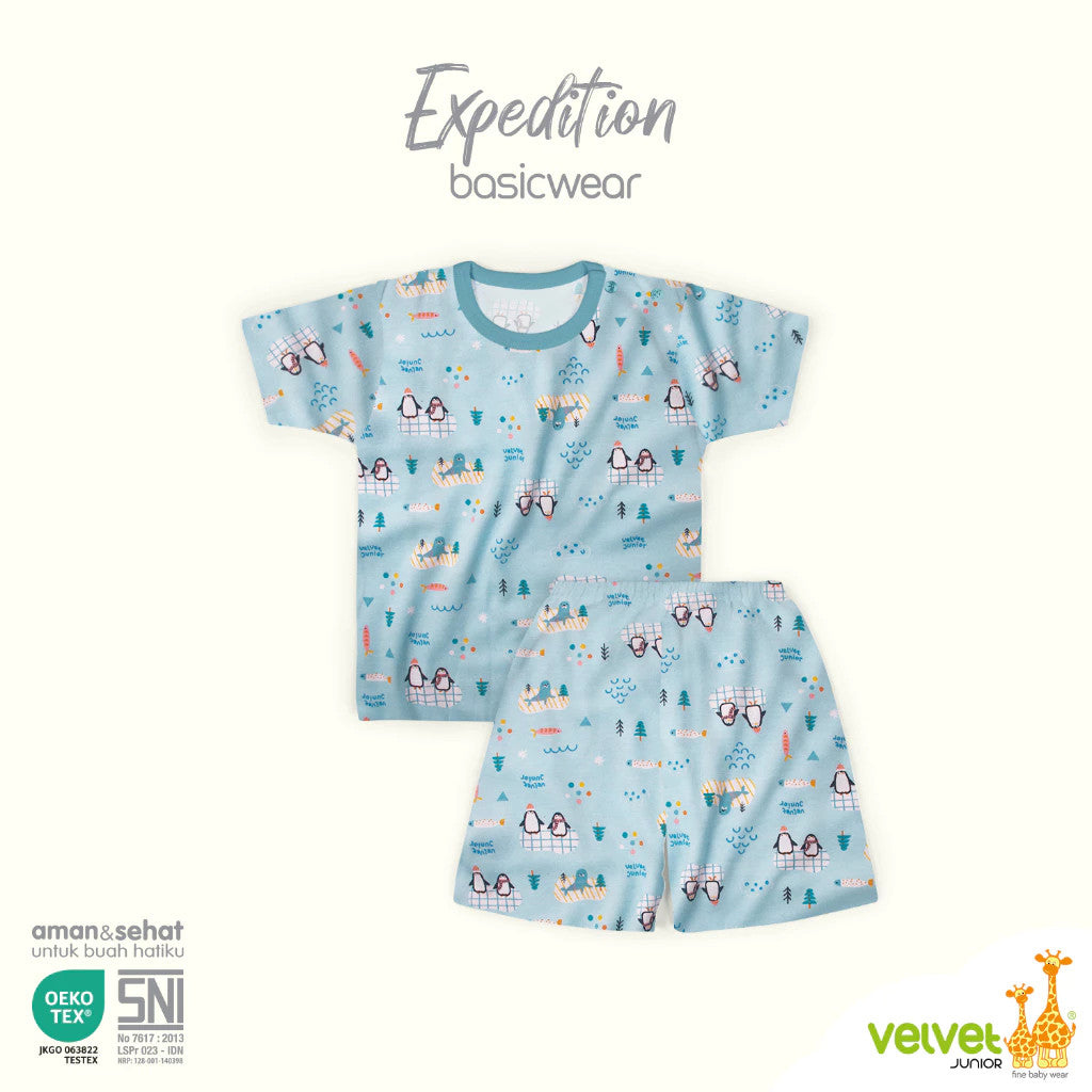Velvet Junior Setelan Baju Anak Kancing Pundak Pendek Celana Pendek - BasicWear Expedition (1 STEL)