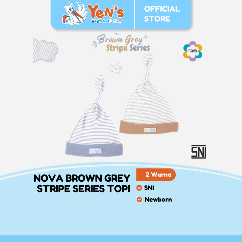 NOVA Brown Grey Stripe Series - Topi Bayi Newborn - Knot Hat (1 pcs)
