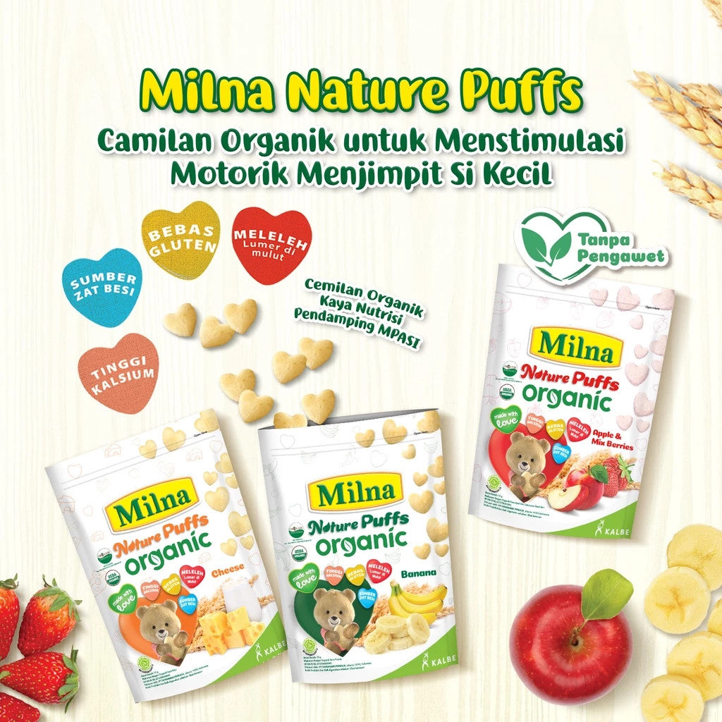 Milna Organic Nature Puffs - Camilan Bayi Bebas Gluten & Tinggi Kalsium