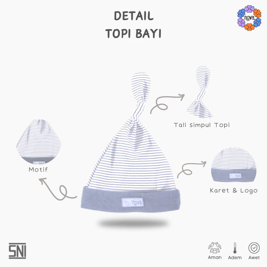 NOVA Brown Grey Stripe Series - Topi Bayi Newborn - Knot Hat (1 pcs)