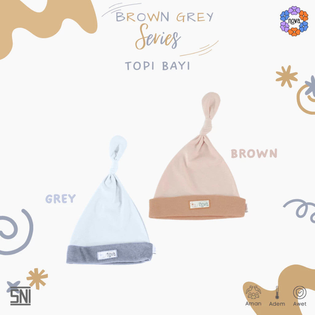 NOVA Brown Grey Series - Topi Bayi Newborn - Knot Hat (1 pcs)