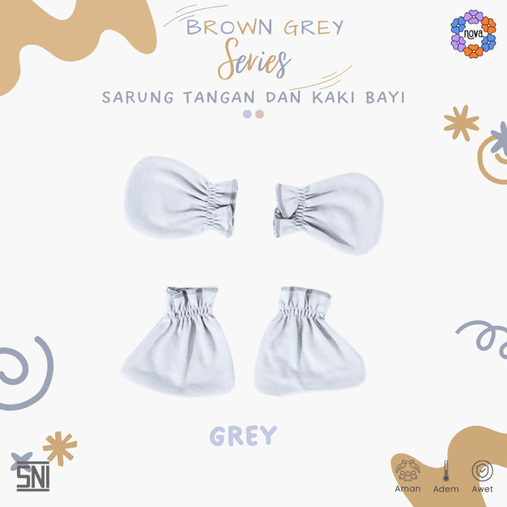 NOVA Brown Grey Series - Sarung Tangan dan Sarung Kaki Bayi (1 Pack) Newborn