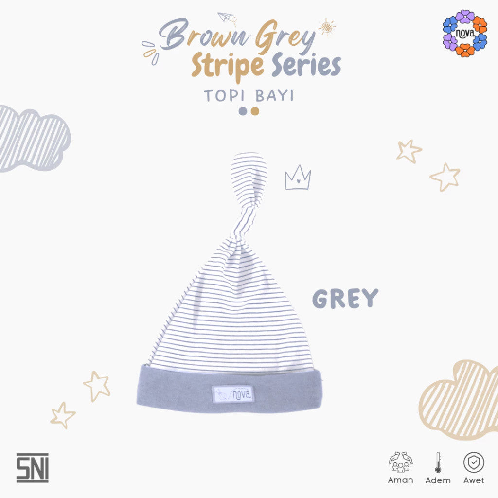 NOVA Brown Grey Stripe Series - Topi Bayi Newborn - Knot Hat (1 pcs)