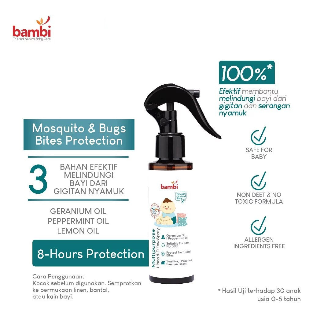 Bambi Baby Multipurpose Linen & Pillow Spray 120ml - Kombinasi Geranium dan Peppermint Oil